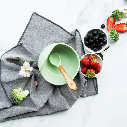 Silicone and Bamboo Bowl and Spoon Green-Nil-Matakana Pharmacy